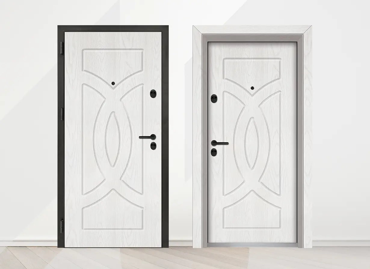 Входна врата Unison Optima 3008p цвят Снежен Бор - лице и гръб