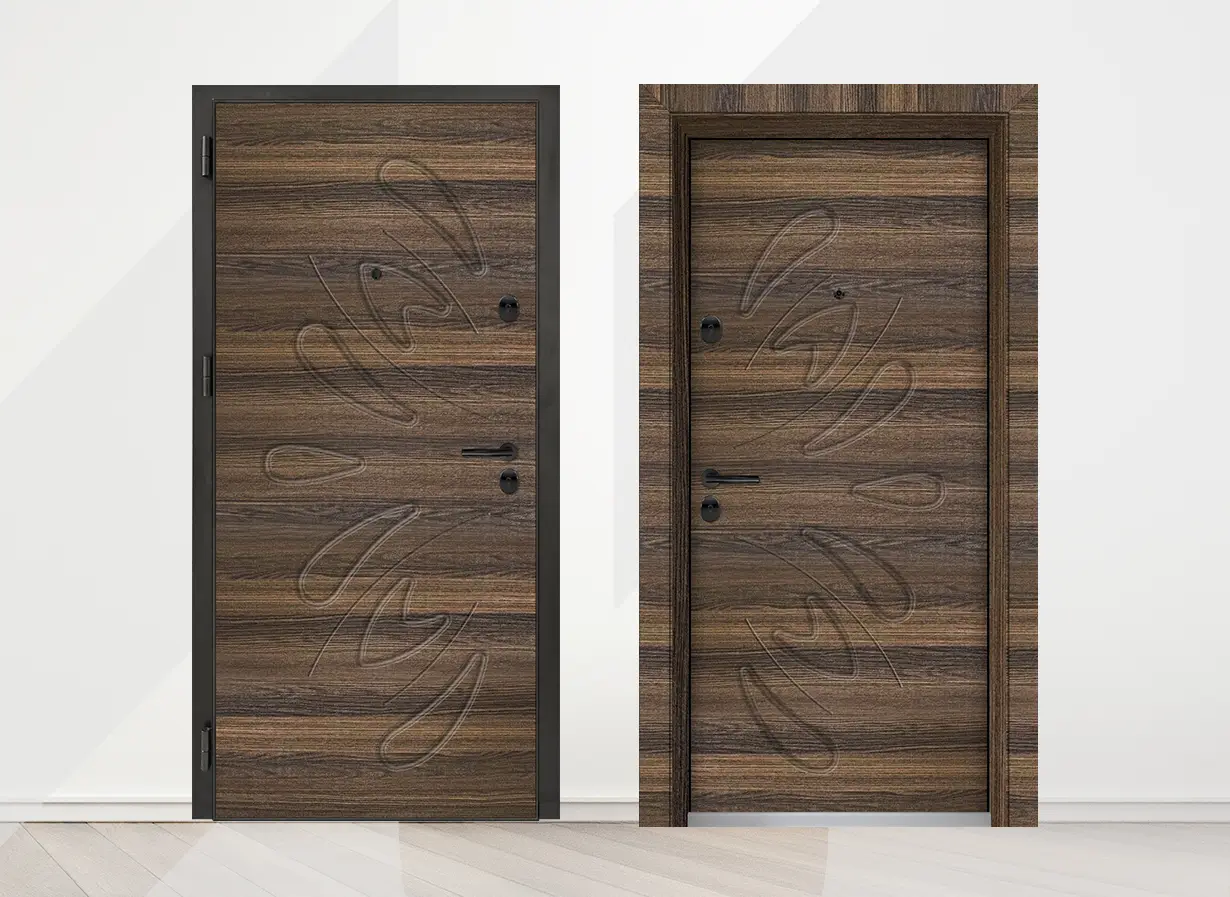 Входна врата Unison Optima 3011p, цвят Райски орех - лице и гръб