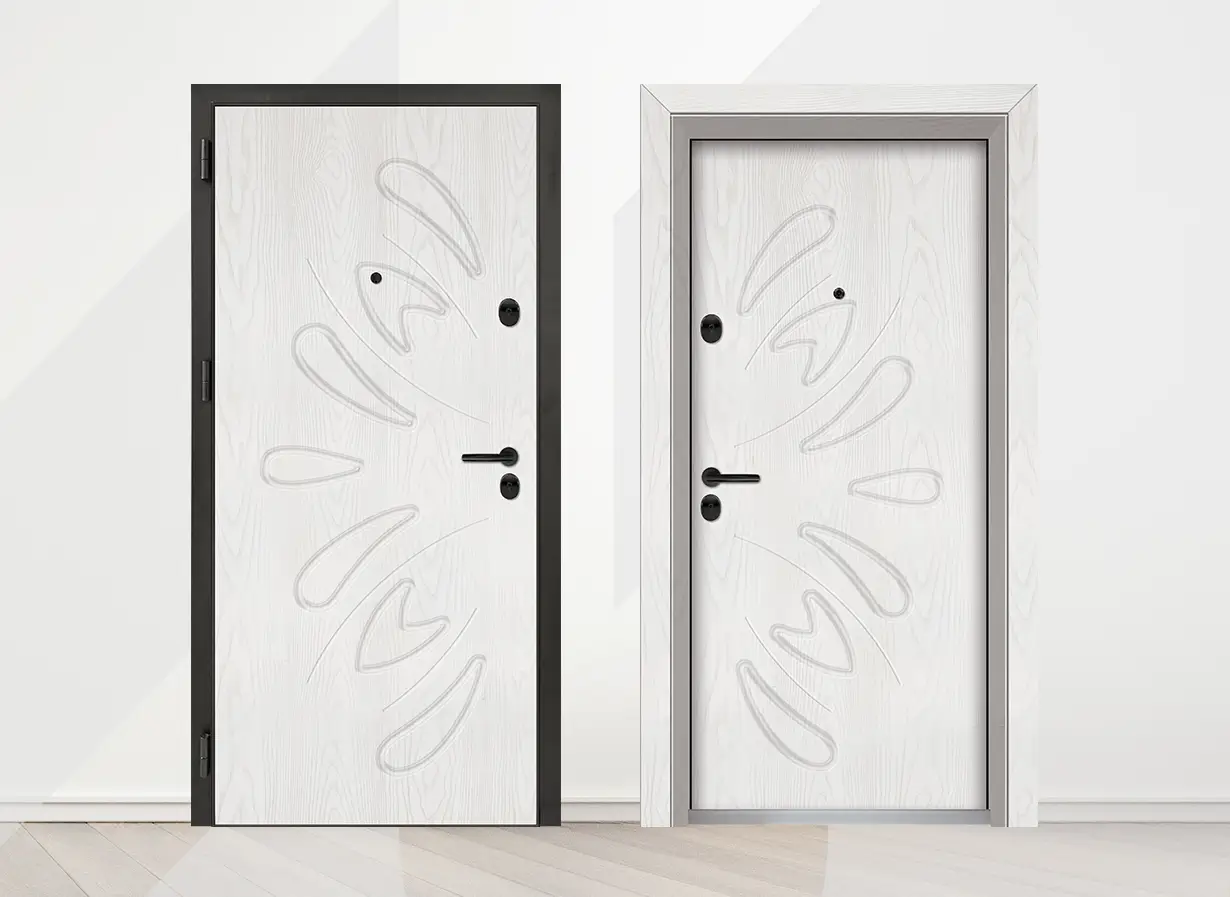 Входна врата Unison Optima 3011p, цвят Снежен бор - лице и гръб