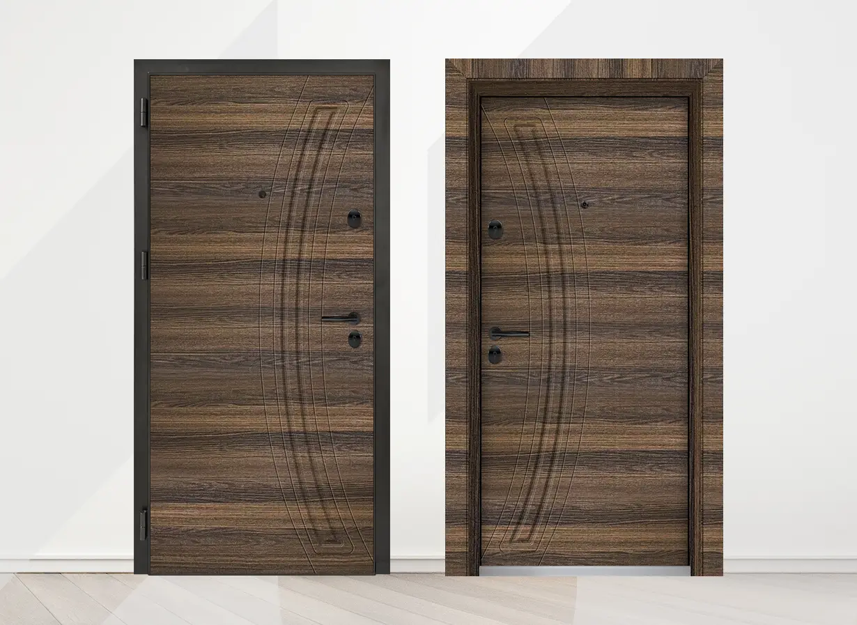 Входна врата Unison Optima 3012p, цвят Райски орех - лице и гръб