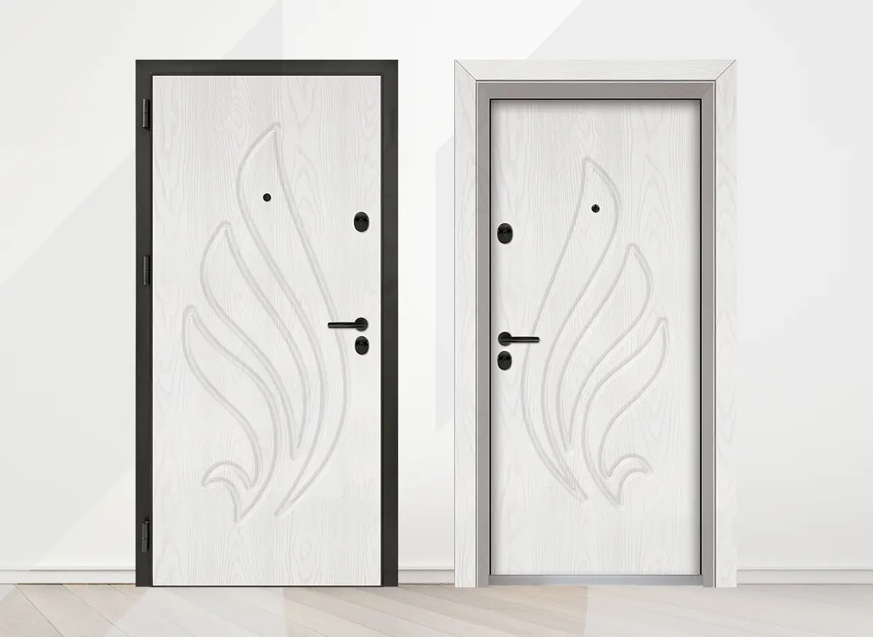 Входна врата Unison Optima 3013p, цвят Снежен бор - лице и гръб