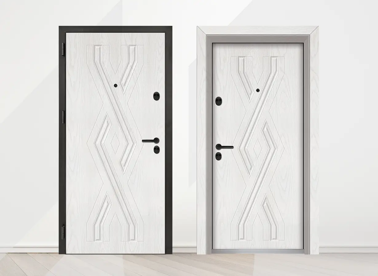 Входна врата Unison Optima 3015p, цвят Снежен бор, лице и гръб