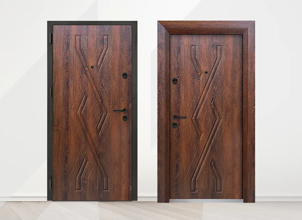 Входна врата Unison Optima 3015p, цвят Японски бонсай - лице и гръб