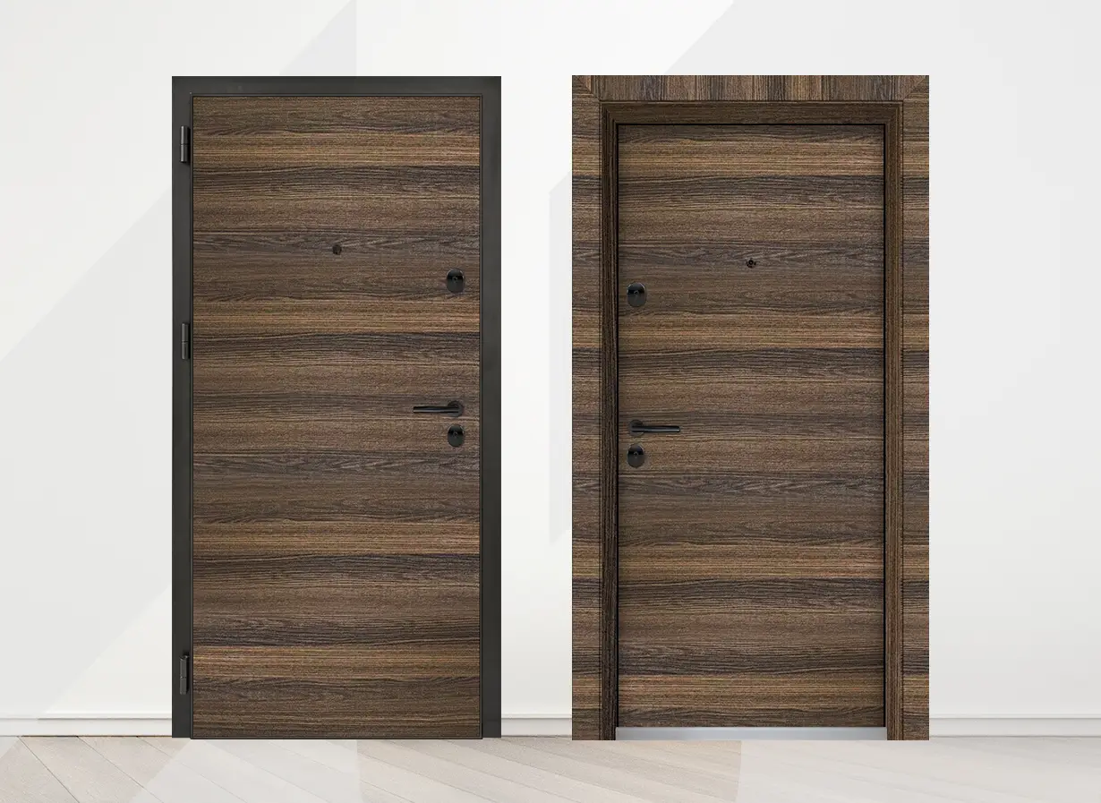 Входна врата Unison Optima 3100, цвят Райски орех - лице и гръб